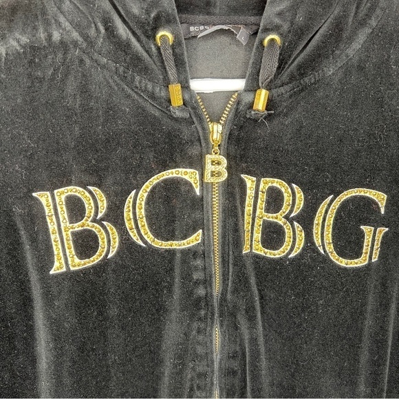 Large Y2k BCBG Maxazria Black Velour Gold Print Hardware Vintage - Picture 5 of 10